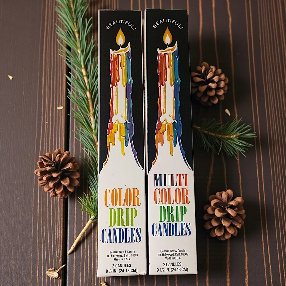 4 Vintage Multicolor Drip Candles Wine Bottle Decor 2 In Each Box 70s 9.5